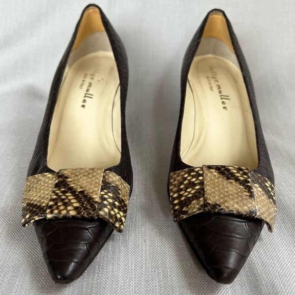 BETTYE MULLER LADIES HEELS SHOES 40 BROWN PYTHON LEATHER TEXTURED BOW POINTY - Picture 4 of 16